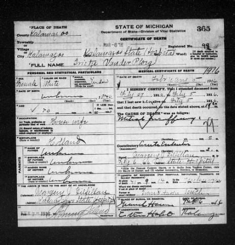 grietje van der ploeg-huisman, overlijdensacte on 5 Jul 1916.
